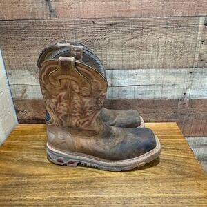 Justin Mens Montana Tan Leather Square Nano Composite Toe Work Boots 11D